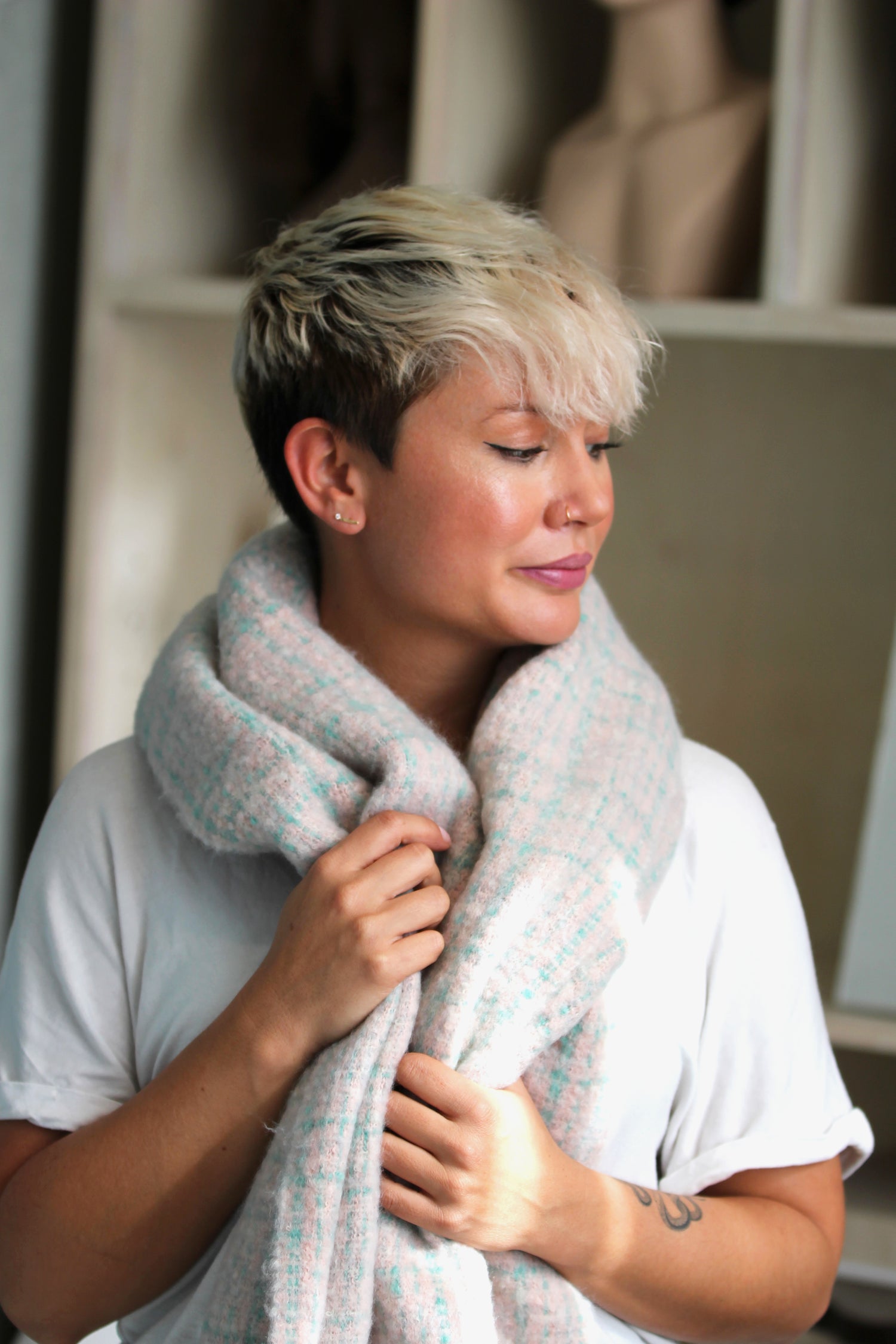 Teal &amp; Pink Fringe Scarf