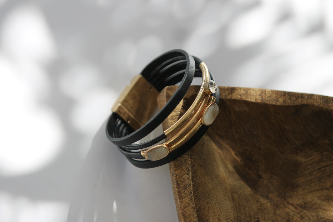 Pulsera Magnética Negra y Dorada