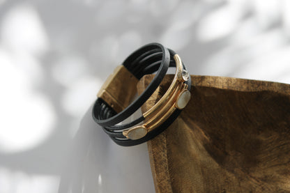 Pulsera Magnética Negra y Dorada