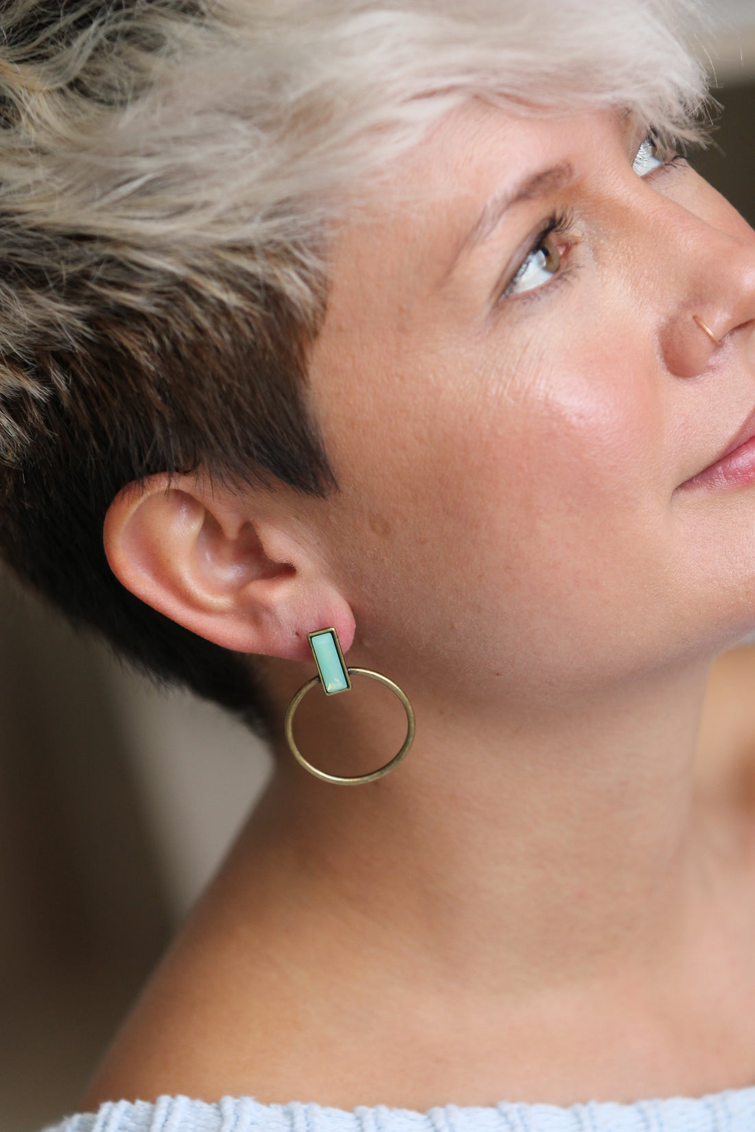 Pendientes Aro Bronce Piedra Esmeralda