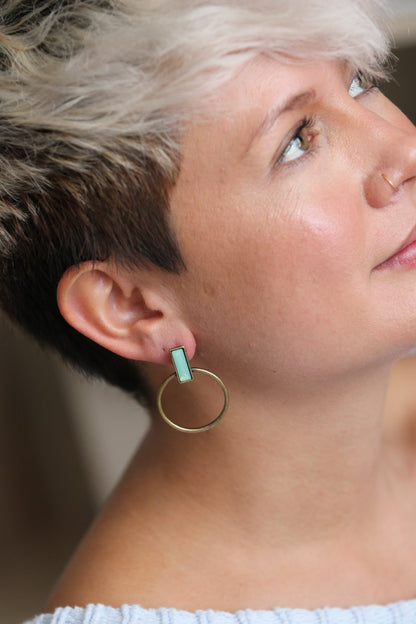 Bronze Hoop Emerald Stone Earrings