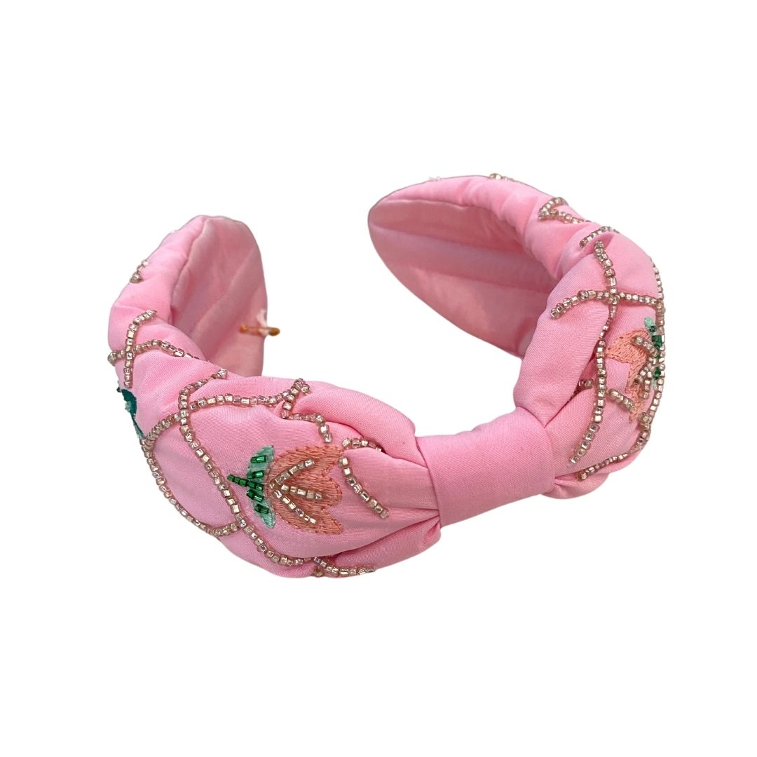 Diadema Tropical Bordada Rosa